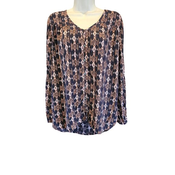 Billabong Geometric Me Knot oversized Lagenlook Bell Sleeve Top Boho M beach EUC - Picture 2 of 9